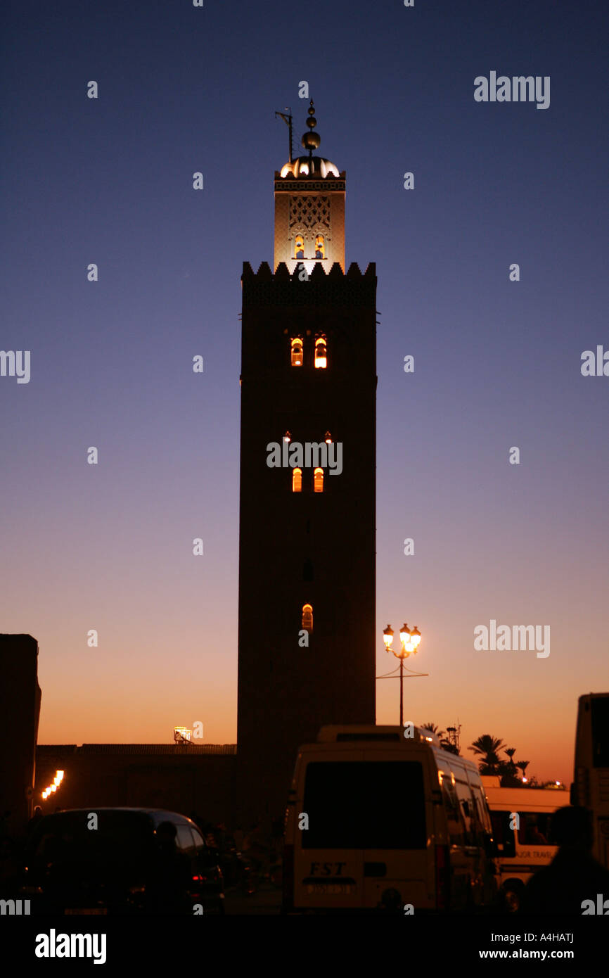 Marrakech Maroc Koutoubia la nuit Banque D'Images