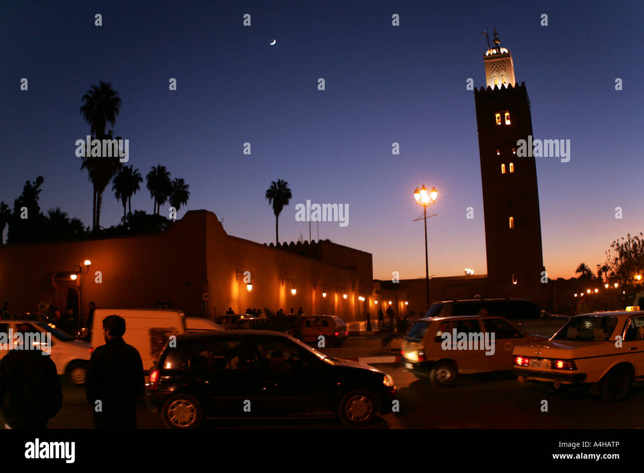 Marrakech Maroc Koutoubia la nuit Banque D'Images