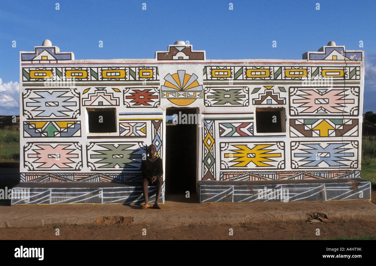 Les Ndebele Village Ndebele Loopspruit fingerpaint leurs maisons Pretoria Afrique du Sud Banque D'Images