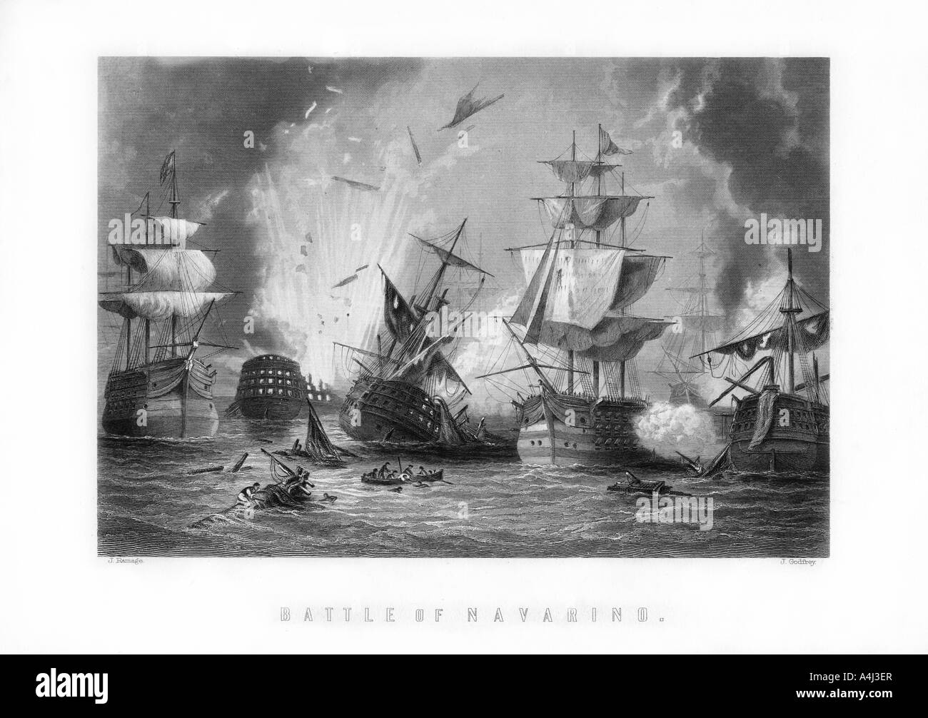 La bataille navale de Navarin, le 20 octobre 1827, (1893).Artiste : J Godfrey Banque D'Images