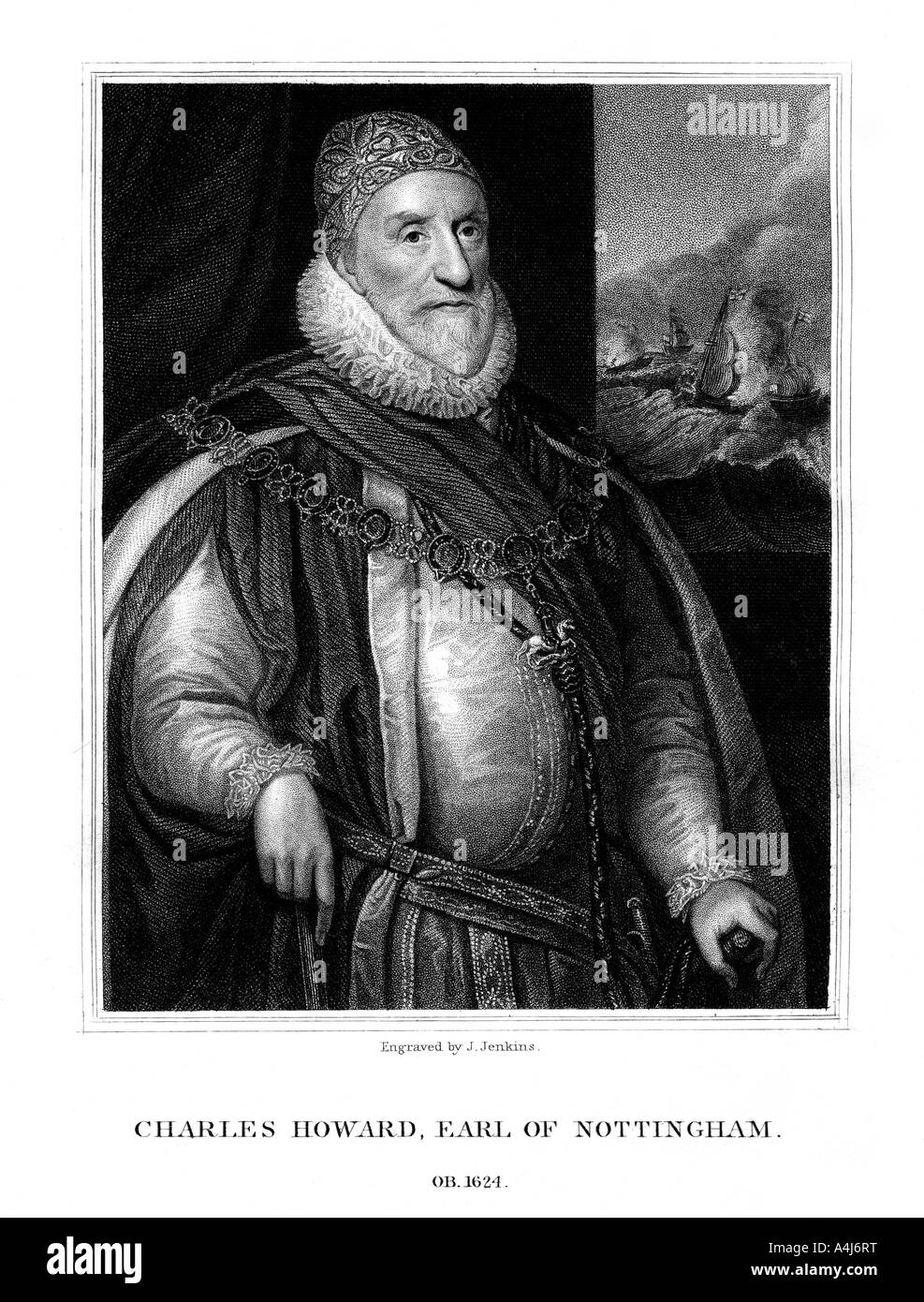 Charles Howard, 1 Comte de Nottingham, homme d'État et de l'amiral anglais, (1825).Artiste : J. Jenkins Banque D'Images