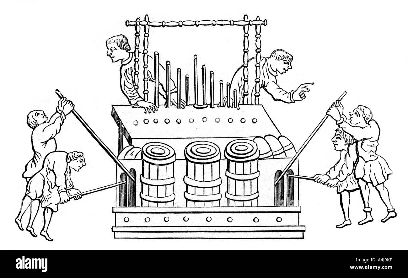 Grand orgue avec soufflet et double clavier, 12e siècle, (1870). Artiste : Inconnu Banque D'Images