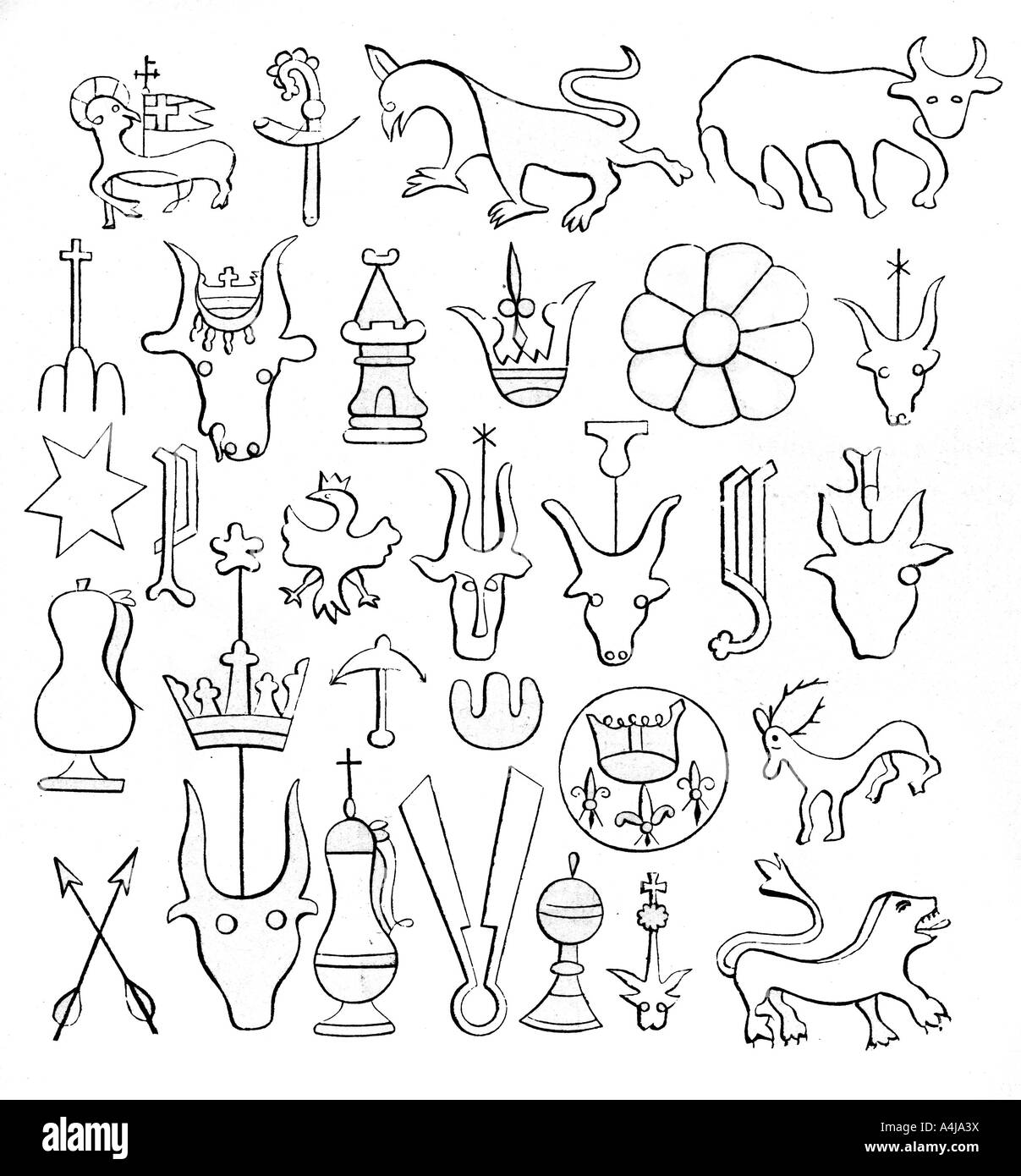 En filigrane sur le papier, 14e-15e siècle, (1870). Artiste : Inconnu Banque D'Images