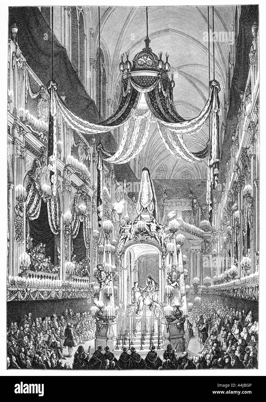 Funérailles à l'église Notre-Dame, Paris, 1746, (1885).Artiste : Charles Nicolas Cochin Banque D'Images
