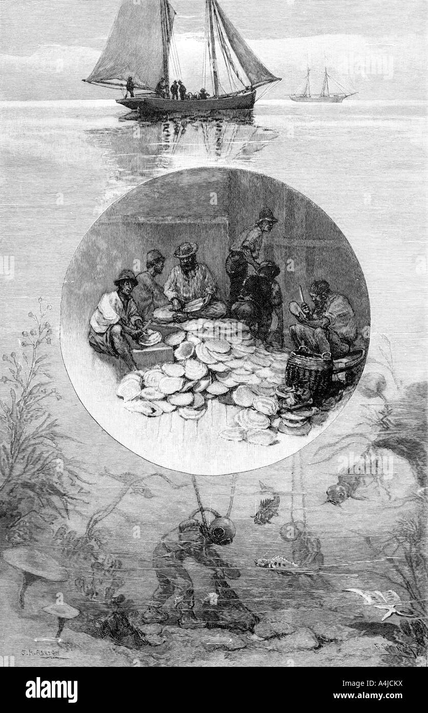 La pêche des perles, détroit de Torres, Australie, 1886. Artiste : Inconnu Banque D'Images