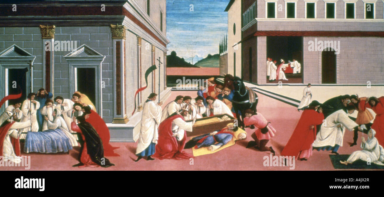 Trois Miracles de St Zenobius', 1500-1505. Artiste : Sandro Botticelli Banque D'Images