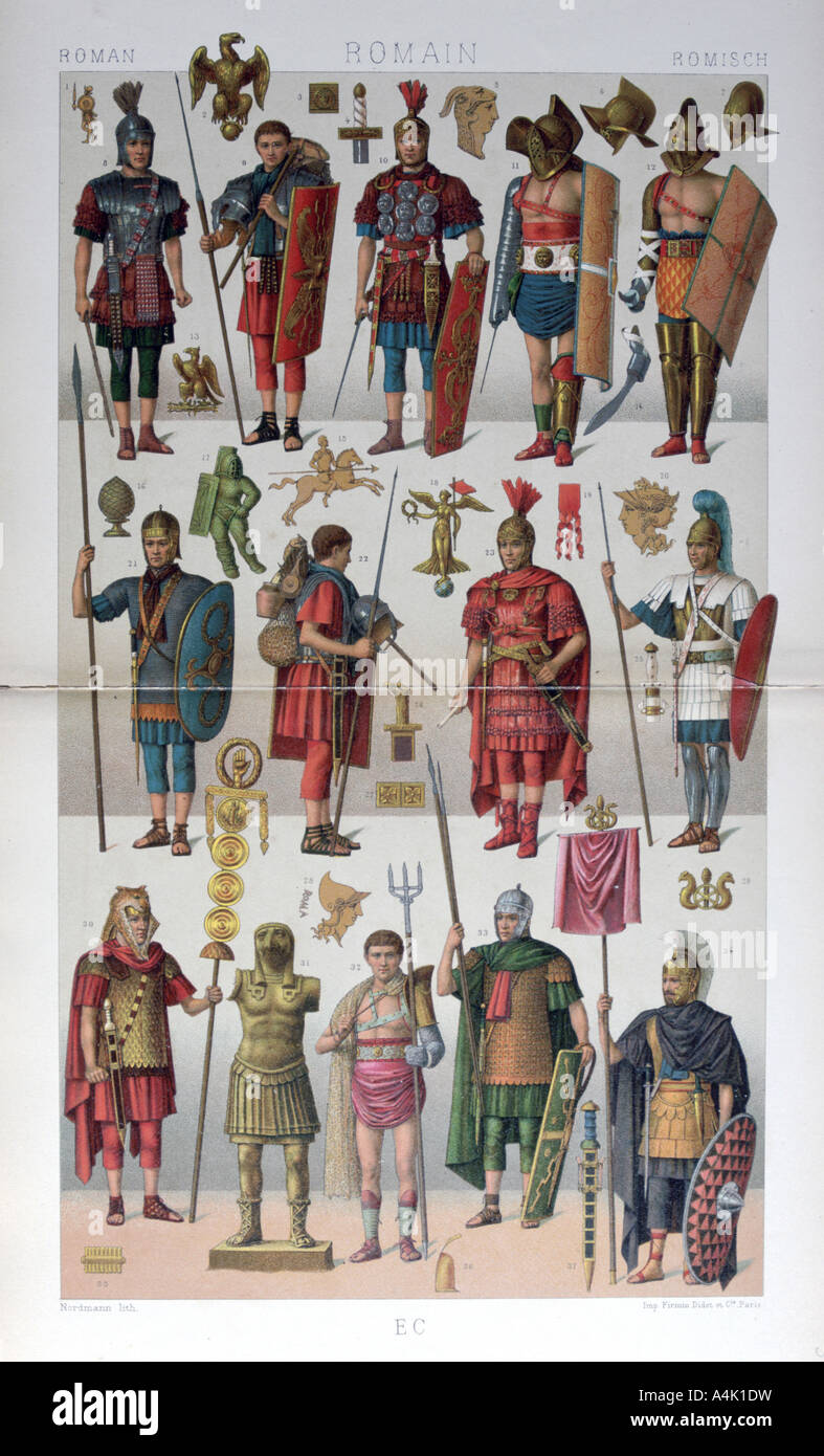 Costume de gladiateurs et militaire romain, c1800-1836. Artiste : Firmin Didot Banque D'Images
