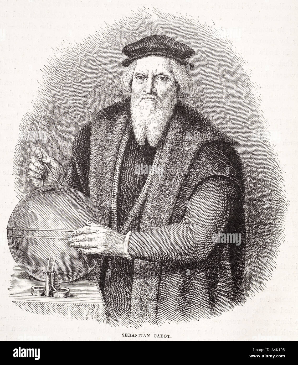 Sébastien Cabot F Rawle 1474 1557 Canada découvert vénitien navigator cartographe cartographe globe marine portrait explorer nau Banque D'Images