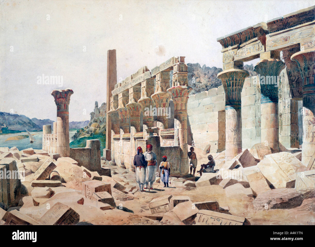 'Temple de Vénus Athor, Philae', 19e siècle. Artiste : FH Naudin Banque D'Images
