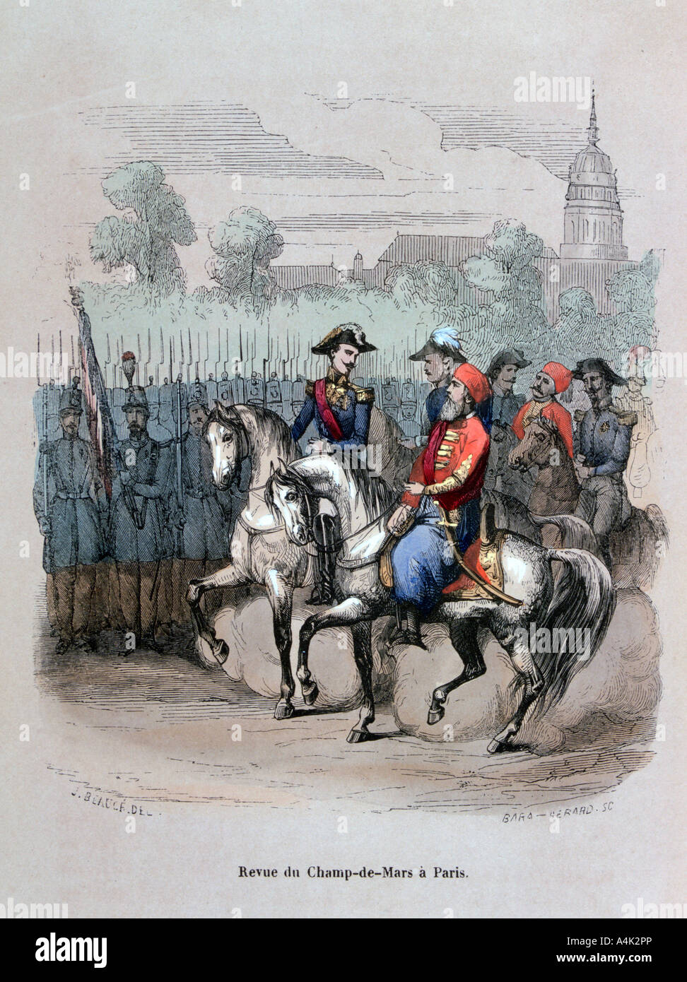 Revue militaire avec Ibrahim Pacha, Champ de Mars, Paris', c1846 (1847). Artiste : Gérard Corbiau Banque D'Images