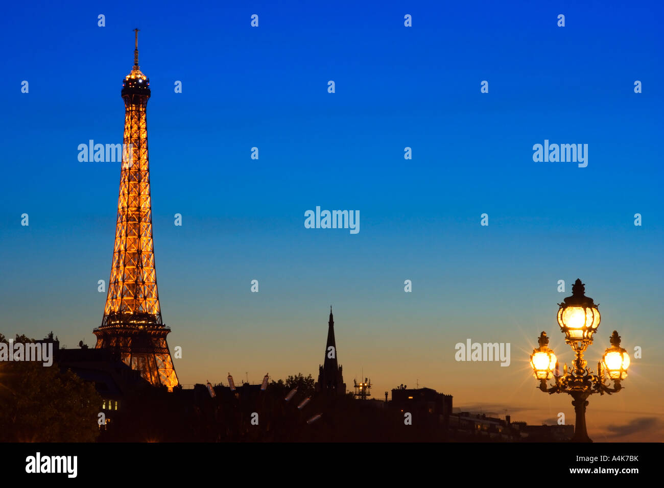 La ville de Paris avec la Tour Eiffel de nuit - Paris, France Banque D'Images