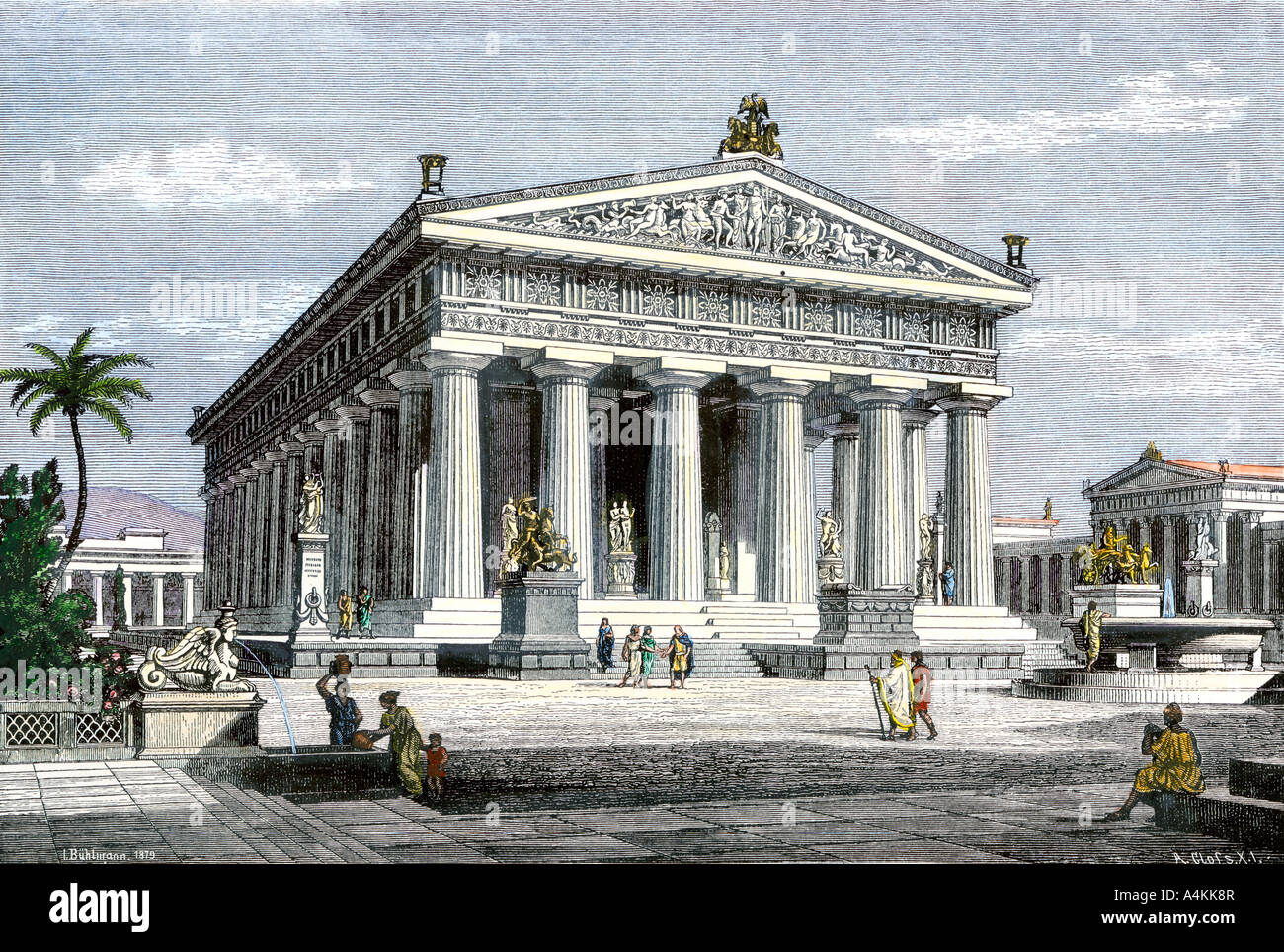 Temple de Poséidon à Paestum une ancienne colonie grecque dans le sud de l'Italie. À la main, gravure sur bois Banque D'Images