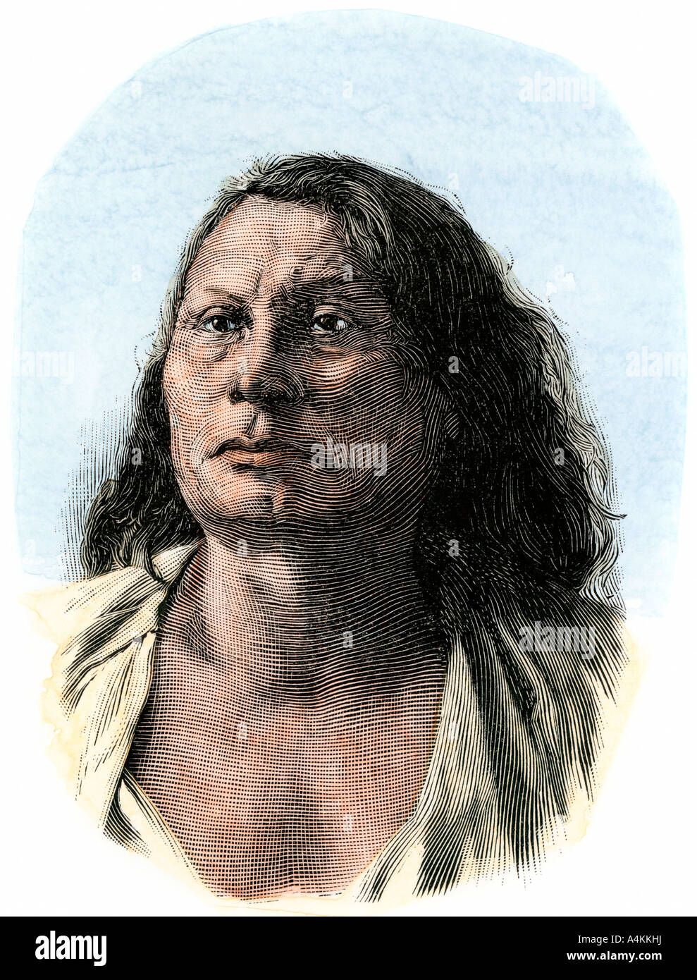 Un chef sioux Gall en chef dans la bataille de Little Bighorn. À la main, gravure sur bois Banque D'Images