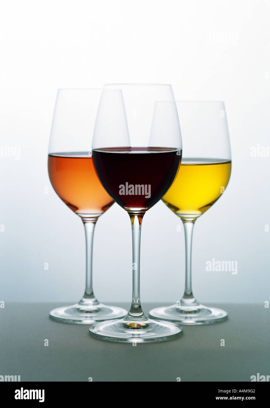Verres de blanc, rosŽ et vin rouge Banque D'Images