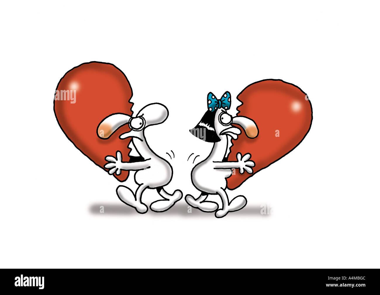 L'homme et la femme d'emporter deux moitiés de coeur Banque D'Images