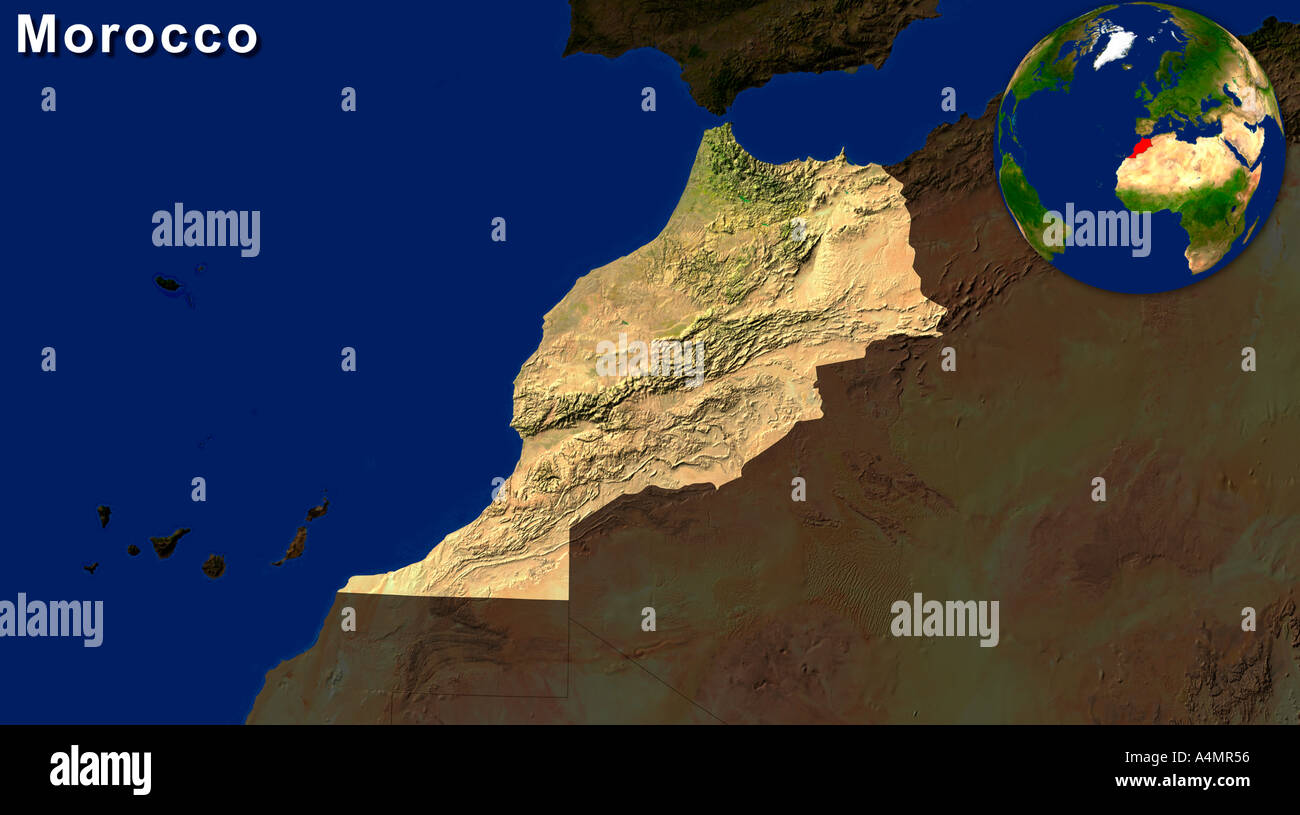 Image satellite du Maroc a souligné Banque D'Images
