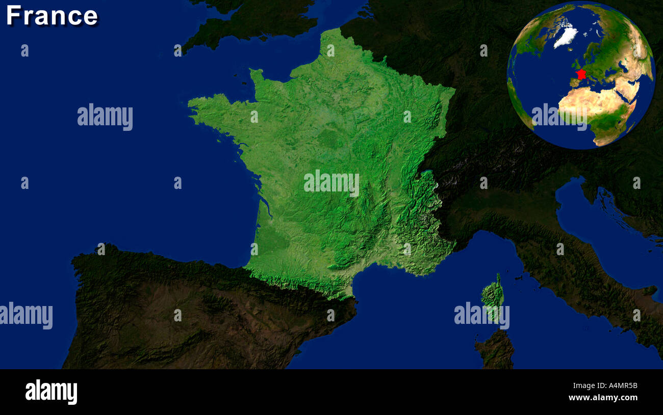 Image satellite de la France a parlé Banque D'Images