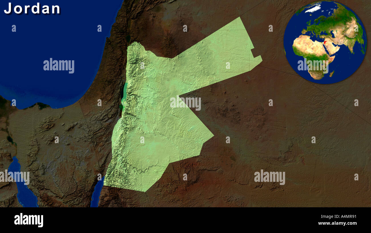 Image satellite de la Jordanie a souligné avec texte Banque D'Images