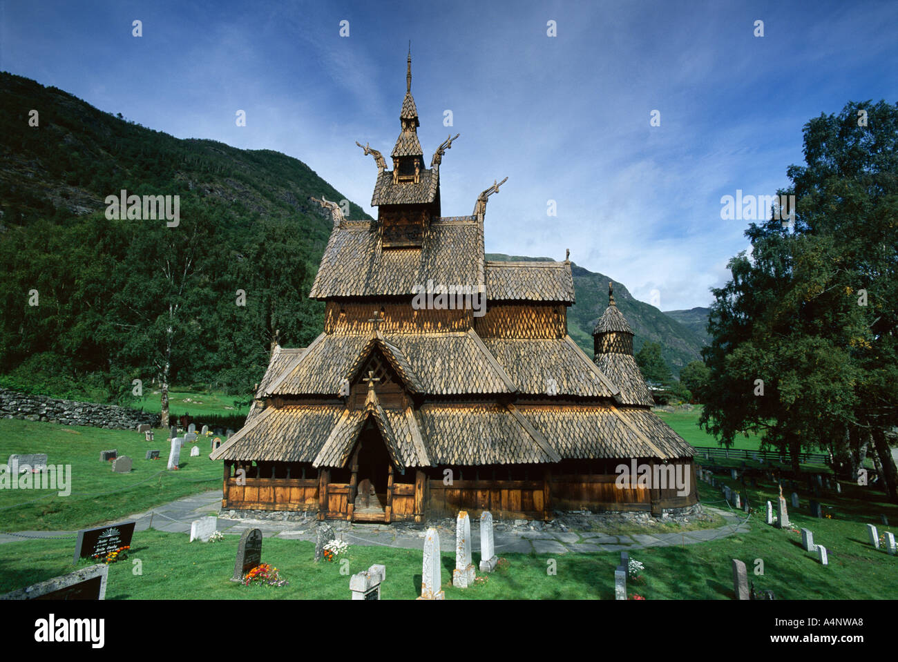 12ème siècle les mieux conservés discontinue église chrétienne en Église Borgund Norway Fjords Ouest Norvège Scandinavie Europe Banque D'Images