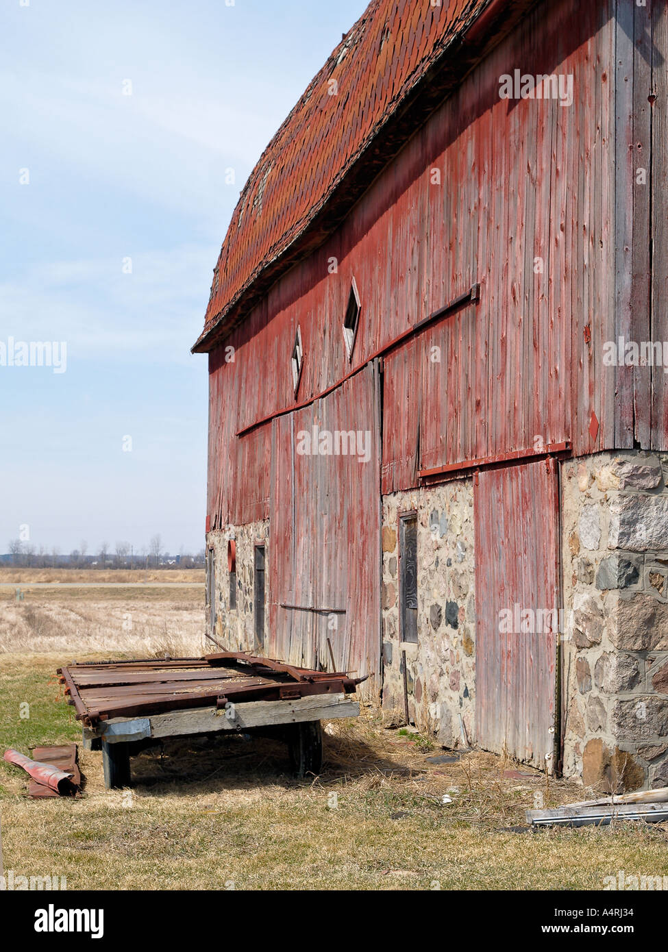 Détail du côté des vieux de 100 ans barn dans le pouce du Michigan Banque D'Images