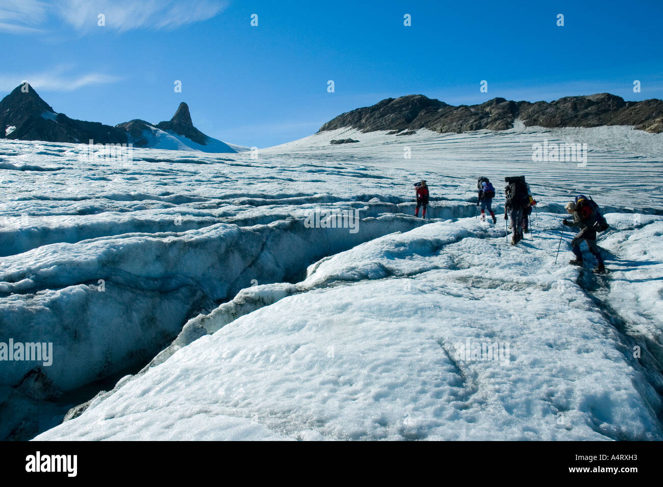 Un trekking sur le glacier, Mítivagkat Kulusuk Island, fjord Sermilik, Est du Groenland Banque D'Images