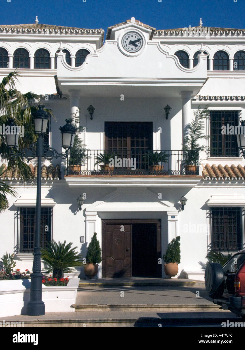 Hôtel de ville et de l'horloge Mijas Pueblo, Andalousie, Espagne, Banque D'Images
