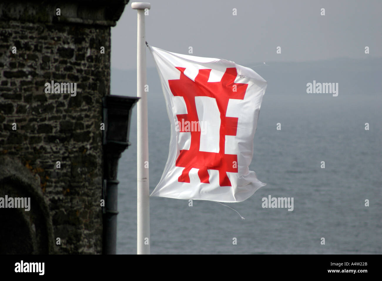 English Heritage flag flying à St Mawes Cornwall Falmouth Château Angleterre Banque D'Images