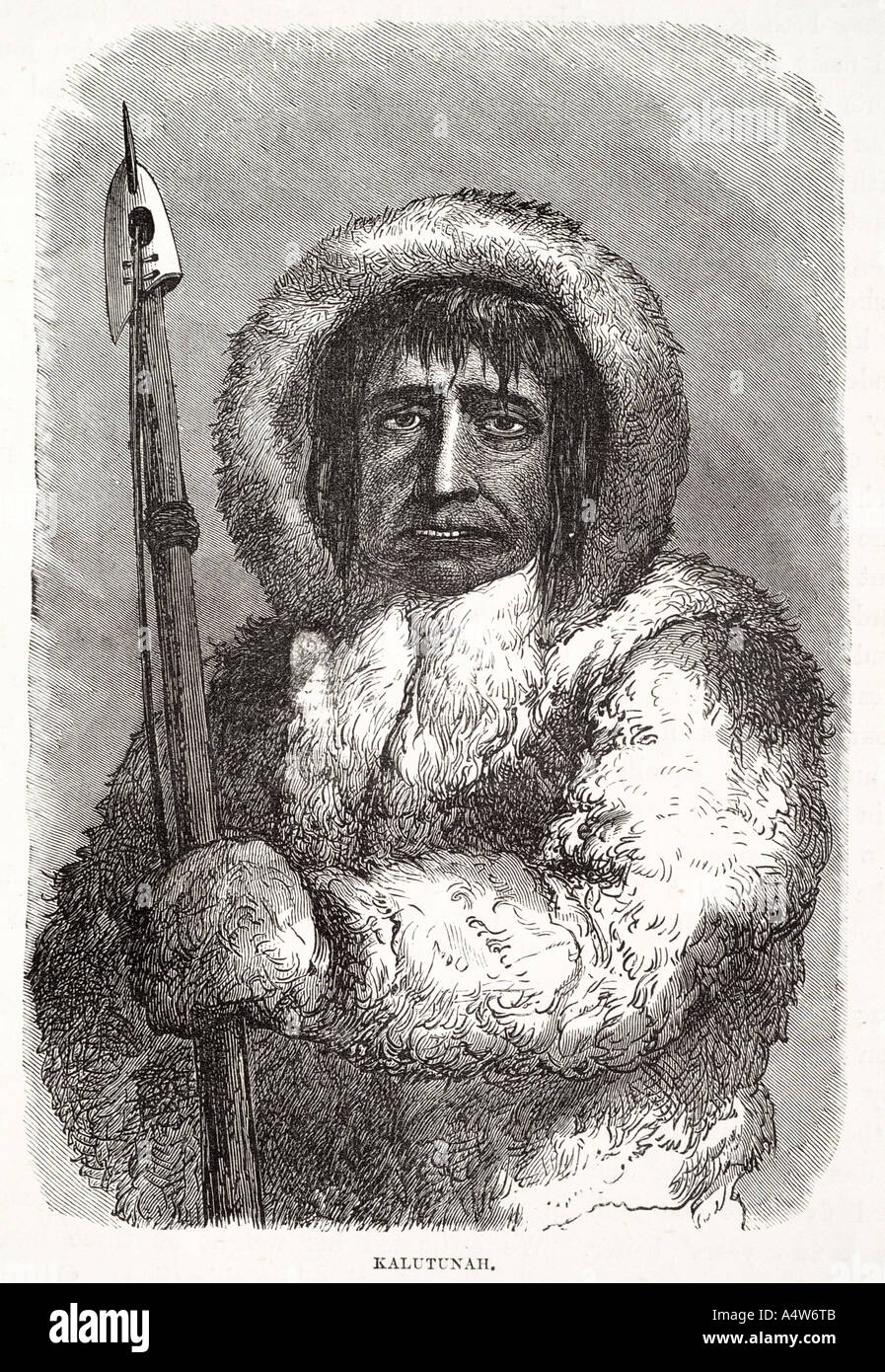 Kalutunah Autochtones Inuit Eskimo Amérique du Nord Canada Canadian fur harpoon Groenland natif os parka capuche mitaine masquer Banque D'Images