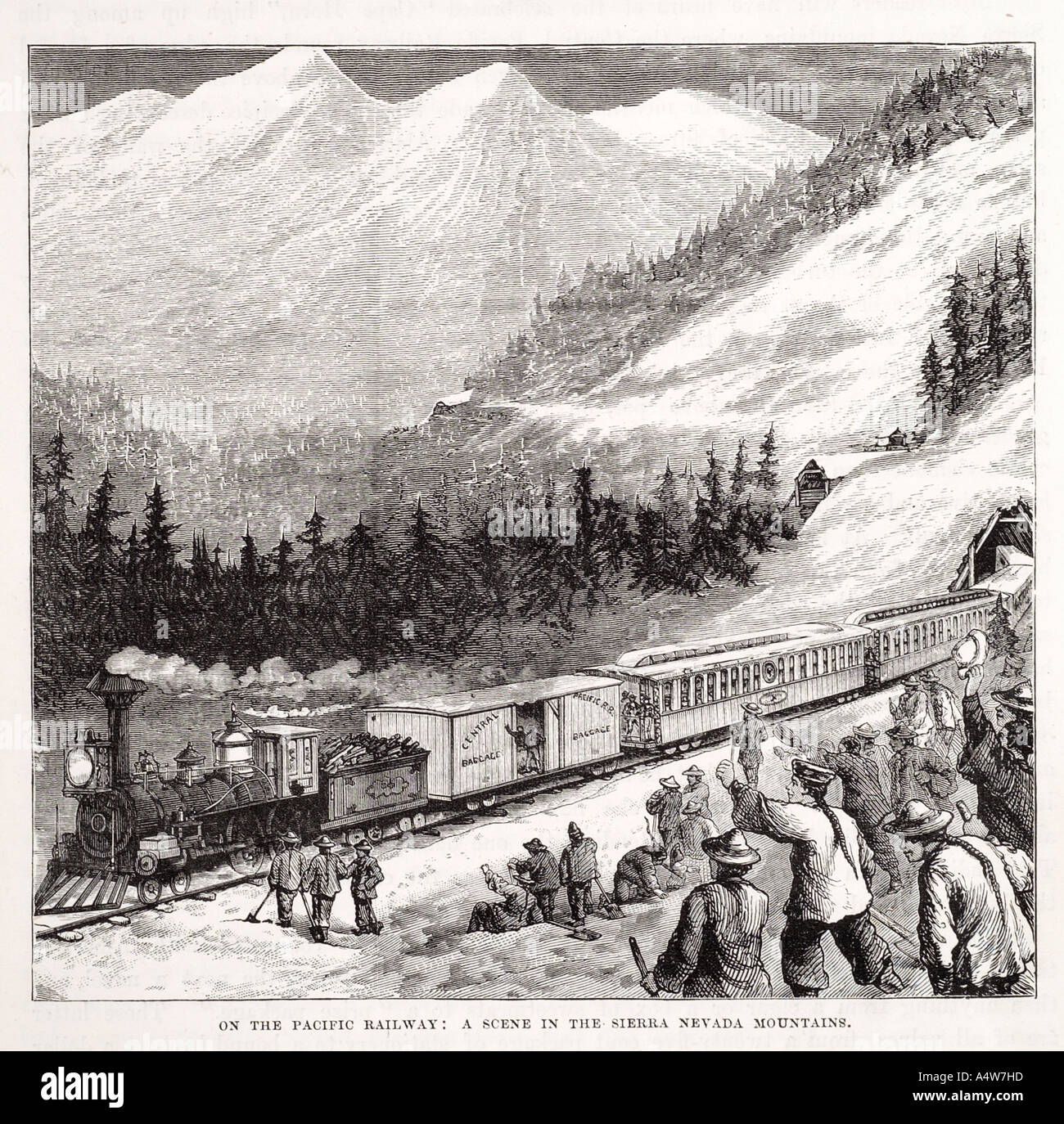 Pacifique sierra Nevada région rocheuse nord USA Transport ferroviaire la voie du travail ouvrier chinois train locomotive st Banque D'Images