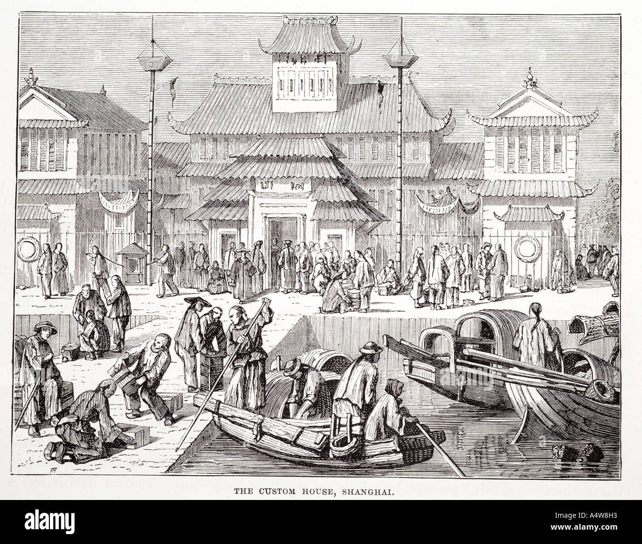 Custom house Shanghai Chine orient extrême oriental architecture exotique commerce entreprise commerce costume chinois quay harbour junk sai Banque D'Images