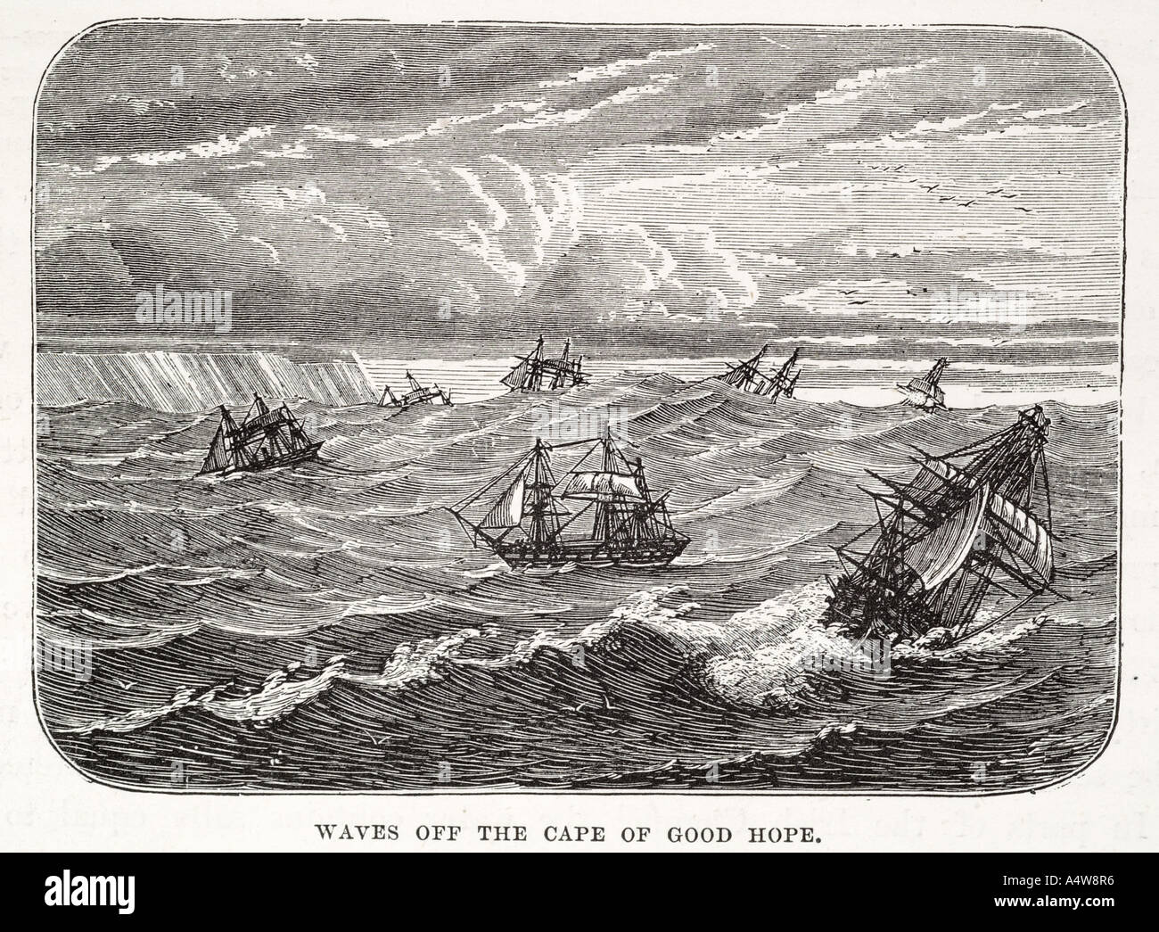 Cape Good hope Province Afrique du Sud les vagues de tempête bateau voilier en bois mât vent mer haute falaise gale nautique maritime maritime Banque D'Images