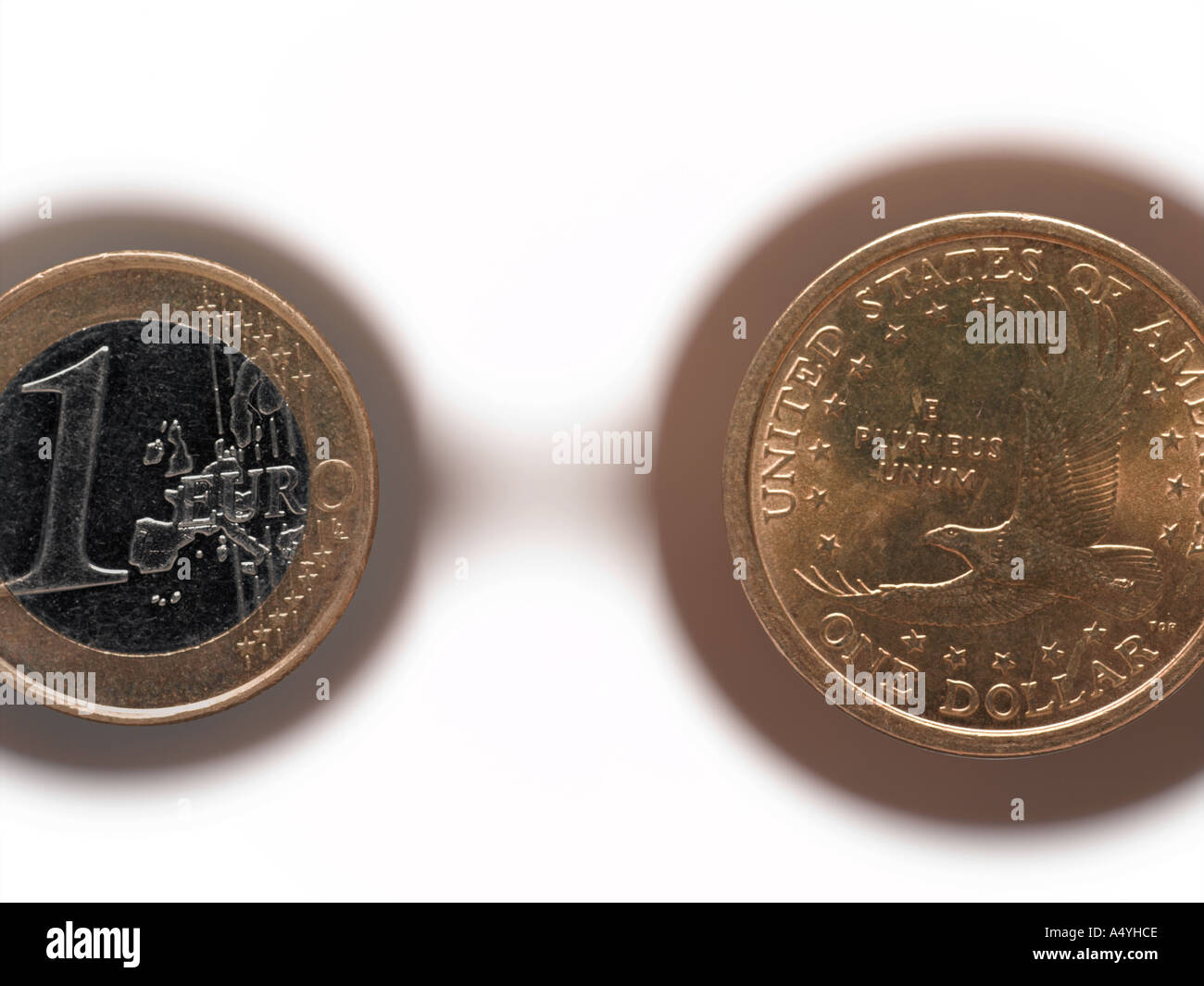 Deux pièces euro et dollar Américain conversion Photo Stock - Alamy