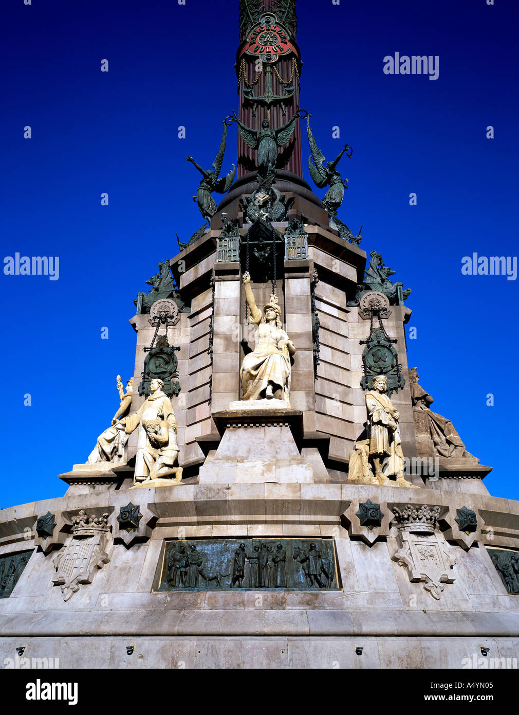 Un Monument Colum Monument Christophe Colomb Placa del Porto Barca Espagne Banque D'Images