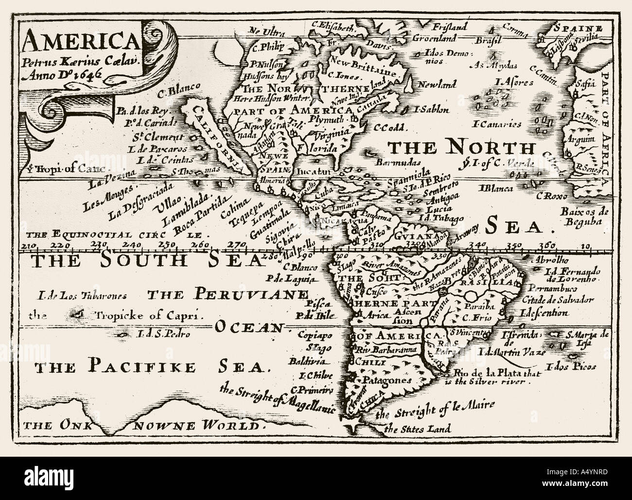 Carte antique d'Amérique par Petrus Kaerius 1646 par John Speed Perspective des plus célèbres régions du monde 1675 JMH0974 Banque D'Images