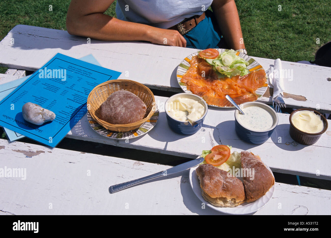 Snack avec fruits de mer près de Skipness Castle Kintyre Scotland Banque D'Images