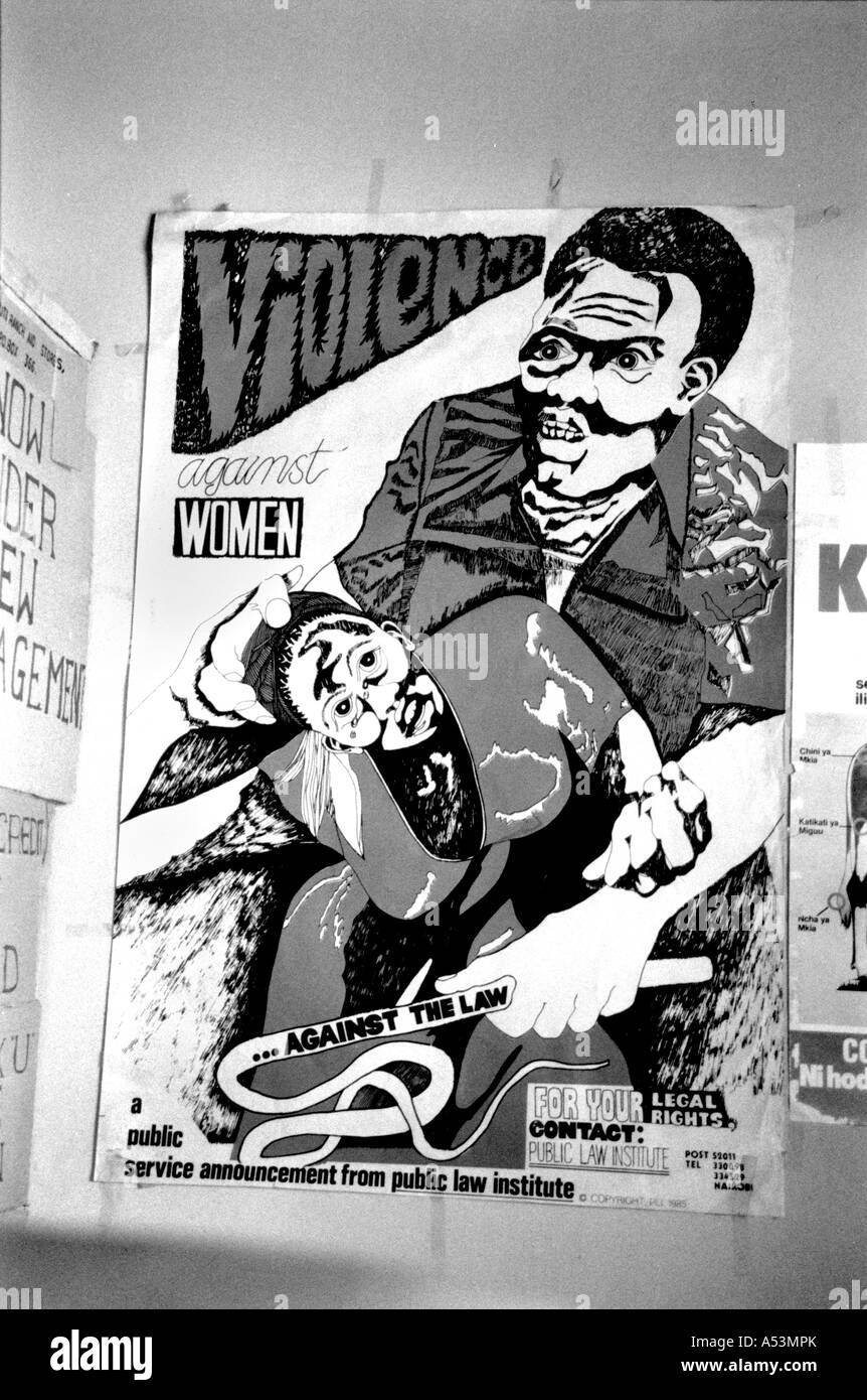 Painet ha1444 269 noir et blanc de la violence familiale contre les femmes poster anti kenya au pays en développement, pays économiquement moins Banque D'Images