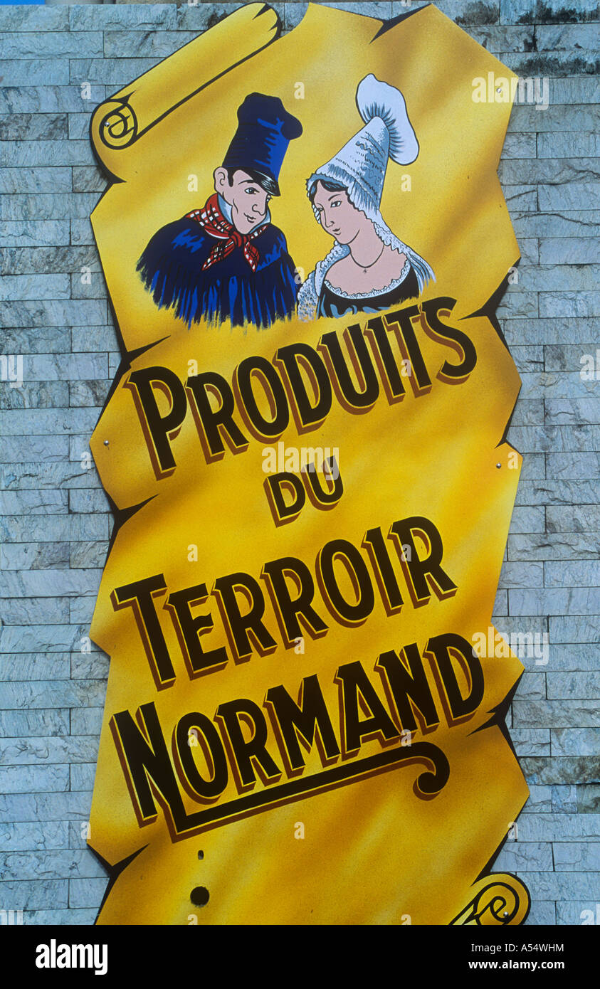 Produit du Terroir normand enseigne publicitaire, Normandie, France Banque D'Images