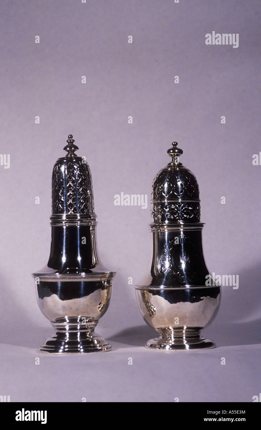 Sucre d'argent antique shakers Banque D'Images