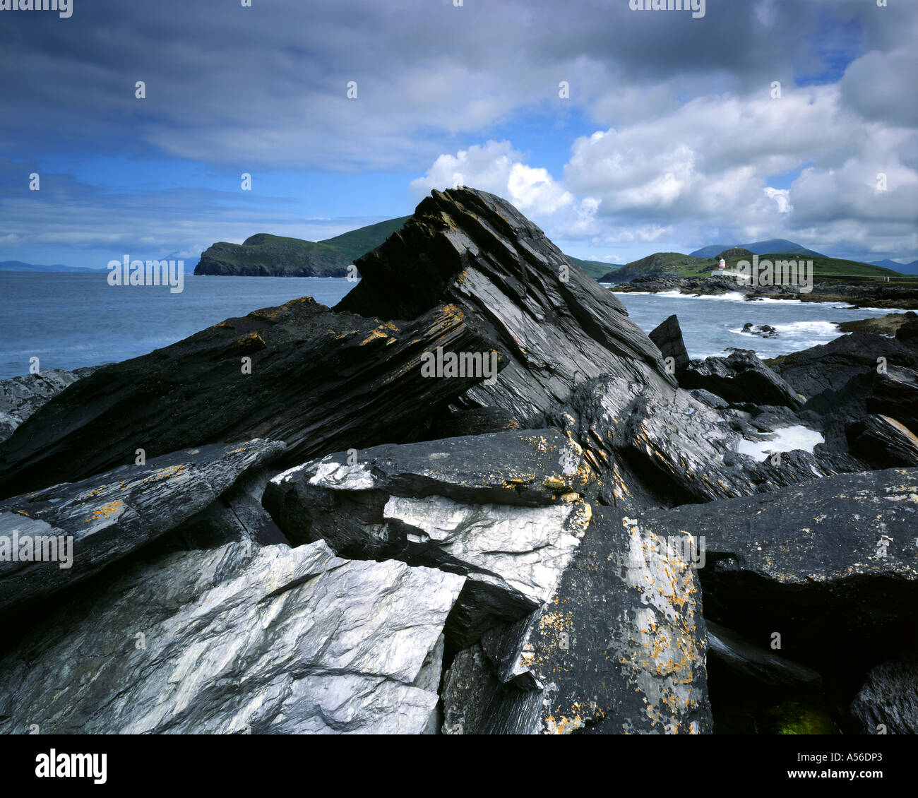 IE - CO KERRY : Valencia phare sur l'île de Valencia Banque D'Images