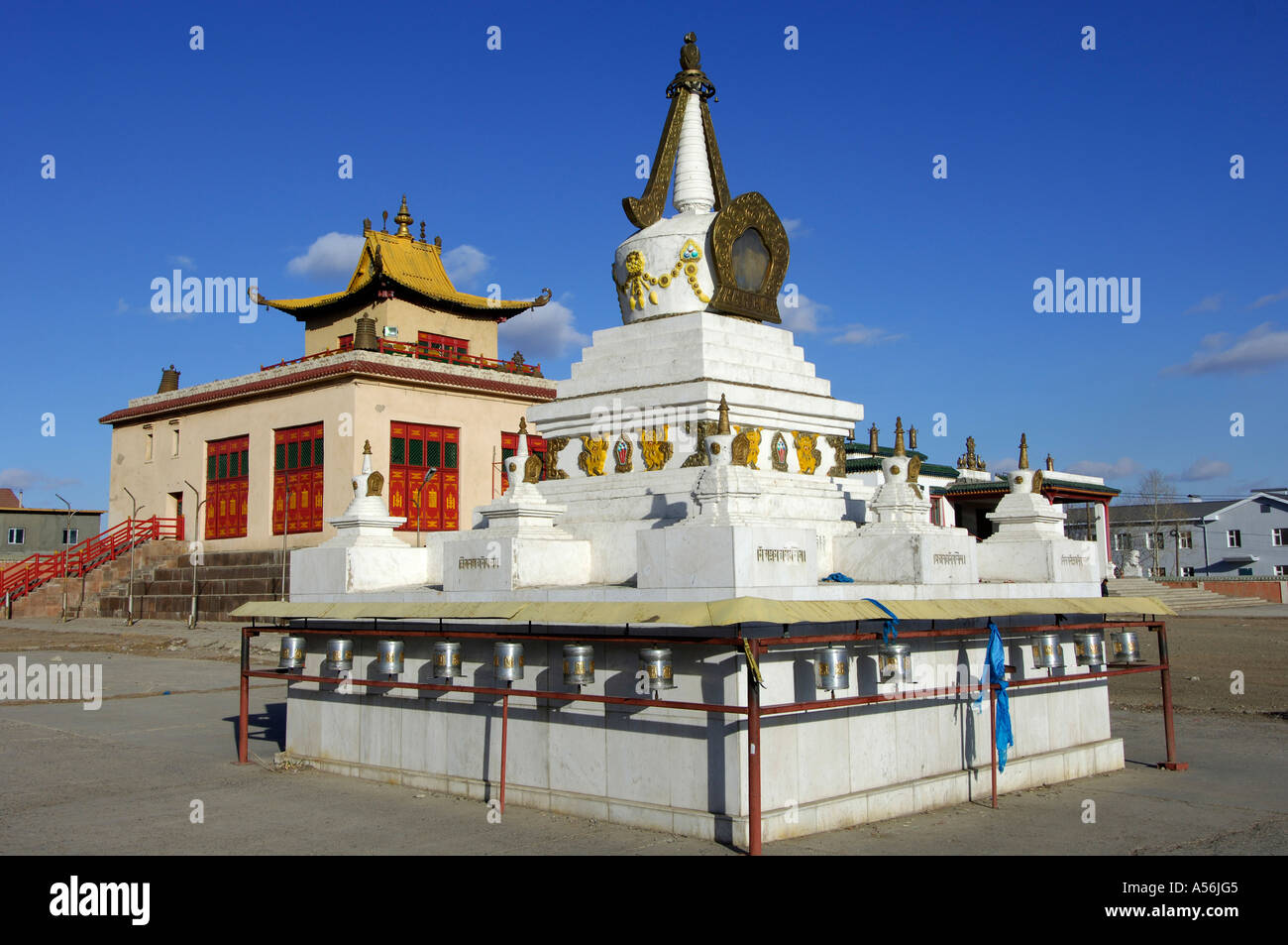 Stupa et Dechengalpa datsan monastère de Gandan Ulaan-Baatar Mongolie Banque D'Images