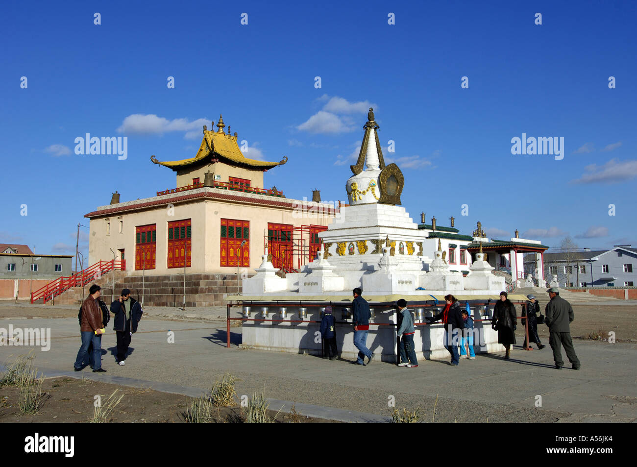 Stupa et Dechengalpa datsan monastère de Gandan Ulaan-Baatar Mongolie Banque D'Images