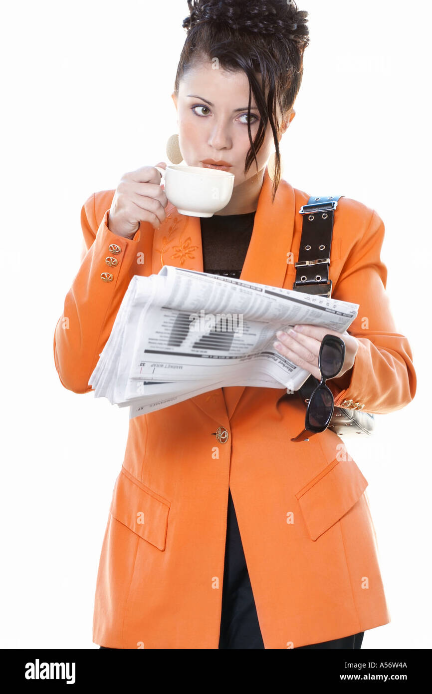 Femme occupée petit déjeuner sur le pouce Banque D'Images