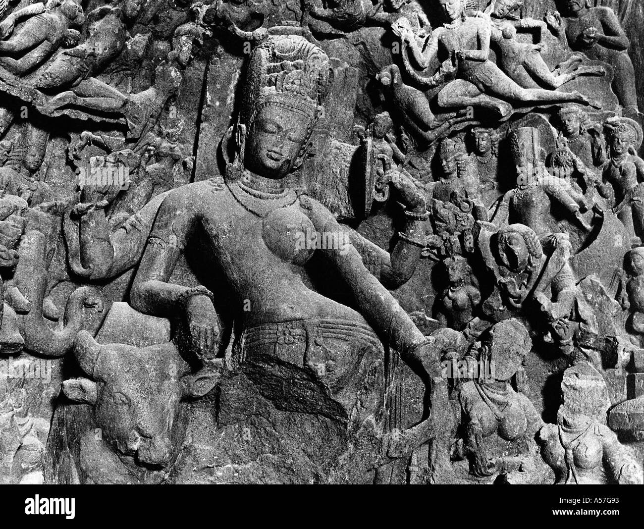 Ardhanarisvara à moitié homme moitié femme grottes d'Elephanta Bombay Mumbai maharashtra Inde 1977 Banque D'Images