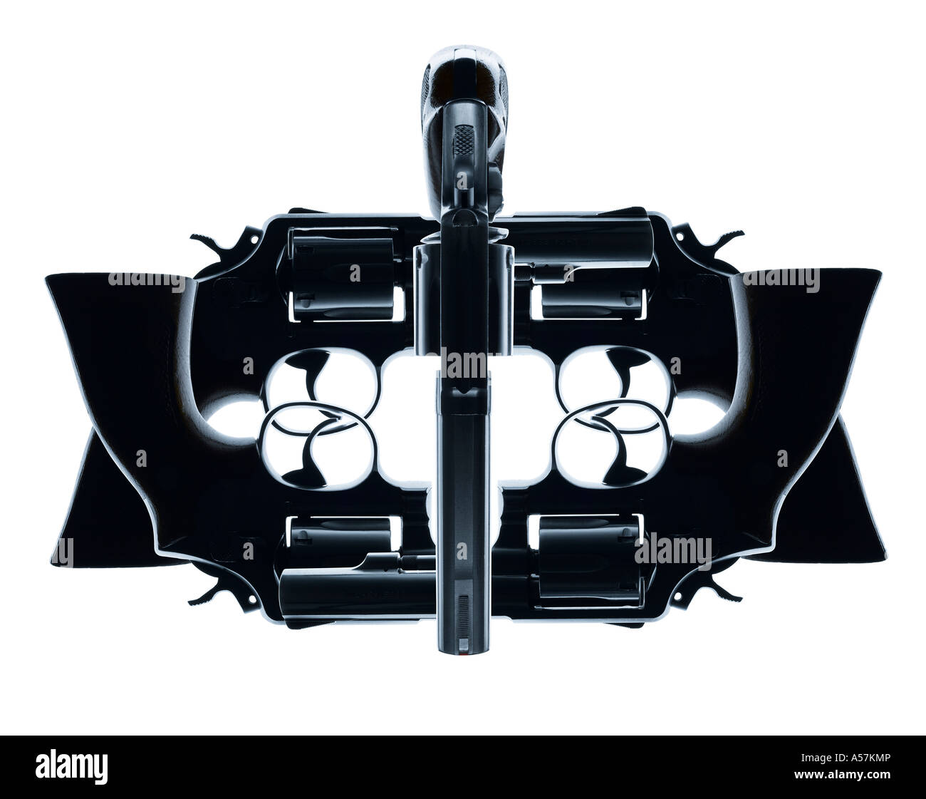 Cinq pistolets placés de manière créative pour créer un visage ou de forme intéressante Banque D'Images