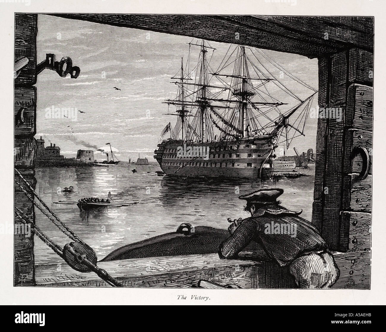 HMS Victory défaite flotte de navires de l'armada espagnole Horatio Nelson Trafalgar marine navire phare au port maritime nautique rivière Thames Banque D'Images