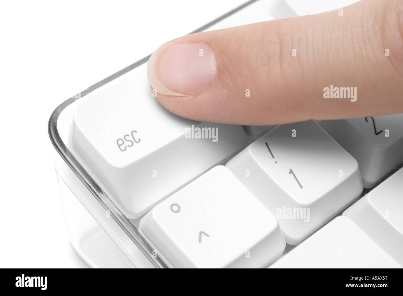 L'index en appuyant sur la touche Esc du clavier d'un livre blanc Photo  Stock - Alamy