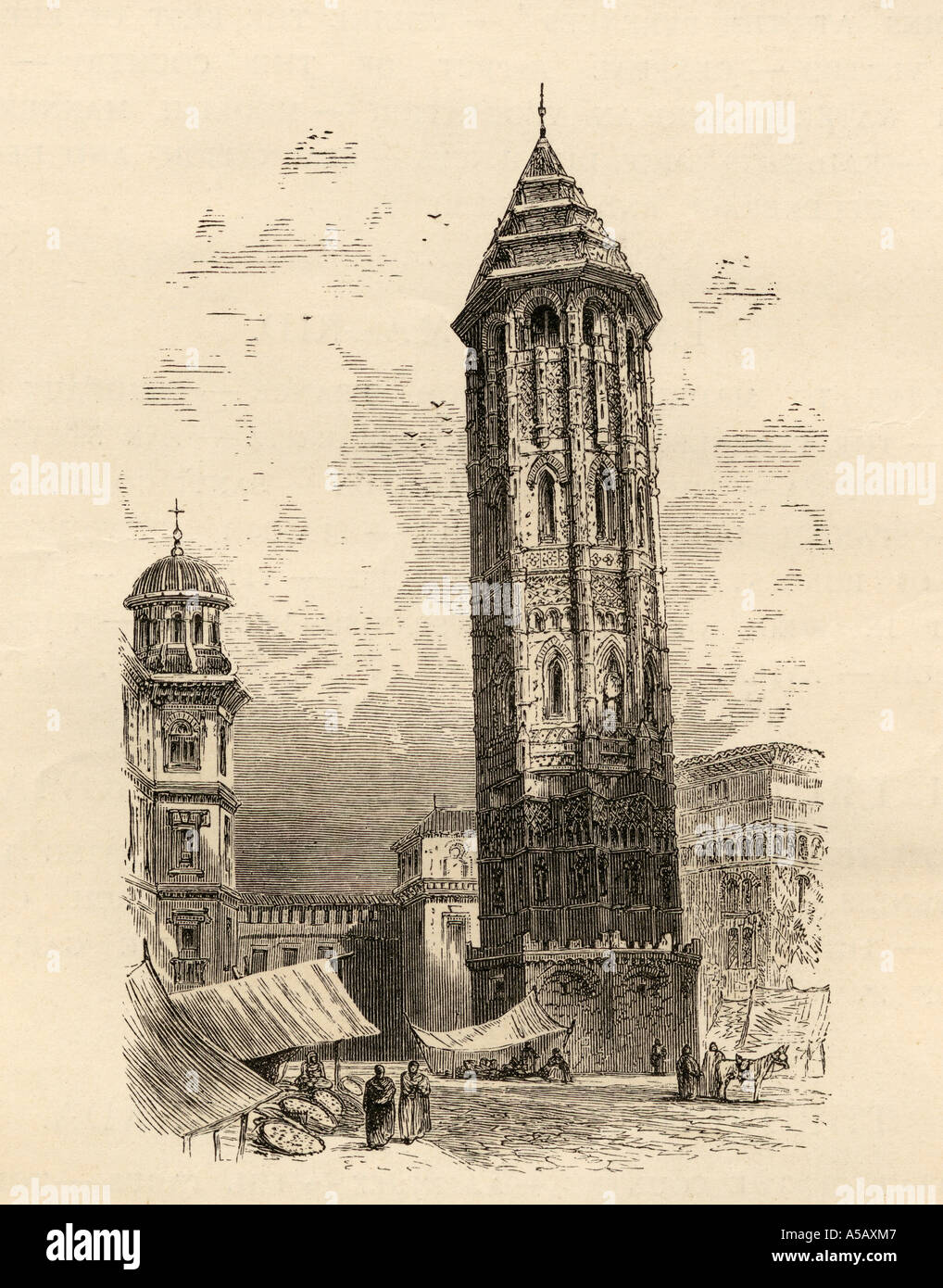 La tour penchée de Saragosse, aka Zaragoza, Espagne, avant d'être démolis. Le livre de photos de l'espagnol Rev Samuel Manning, publié en 1870. Banque D'Images