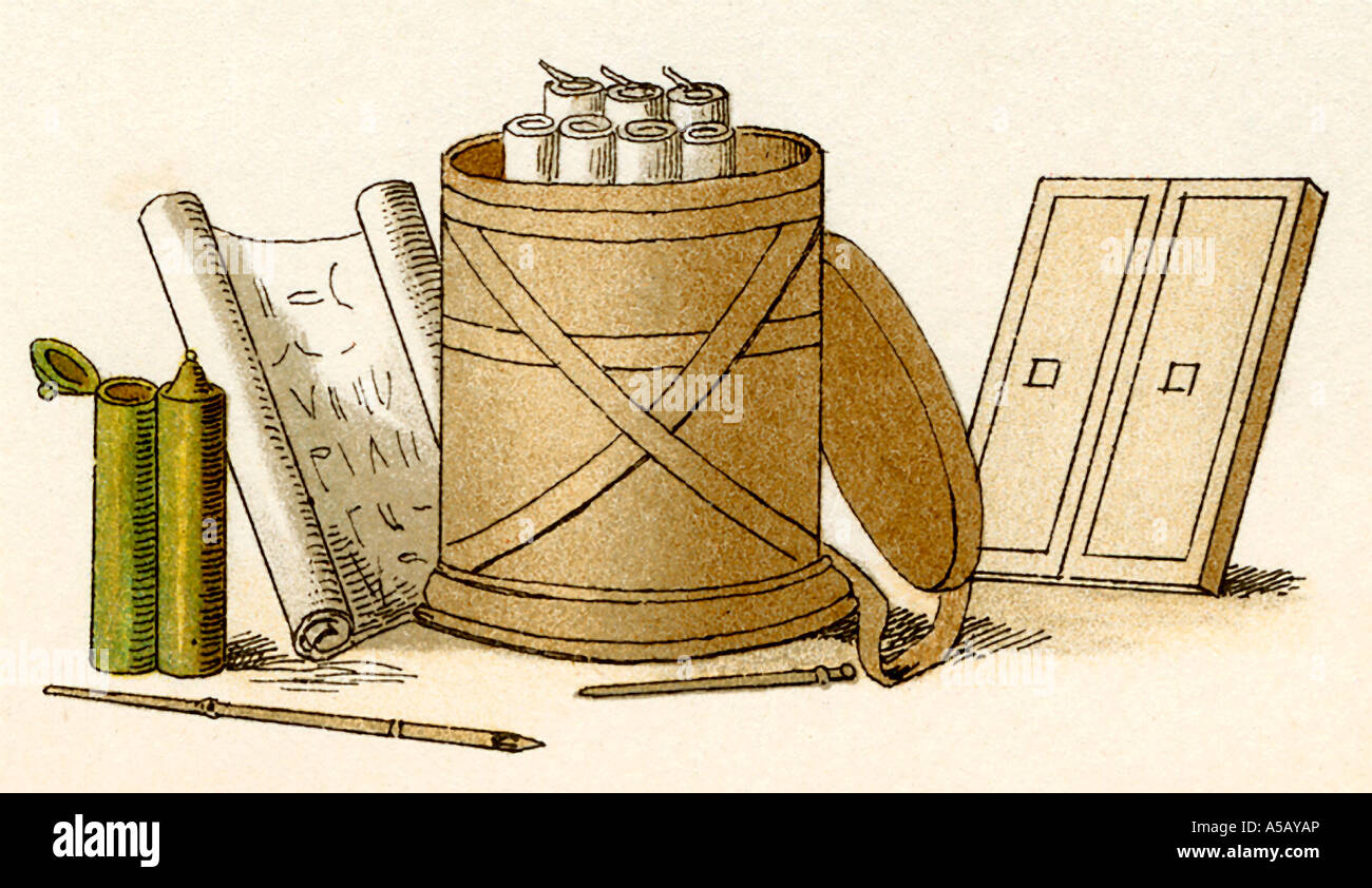 Instruments d'écriture romaine ancienne.L'illustration dates pour 1882. Banque D'Images