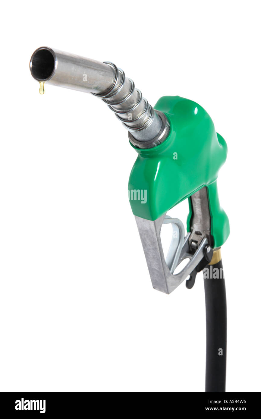 L'essence verte avec buse de gaz venant d'égouttement. Banque D'Images