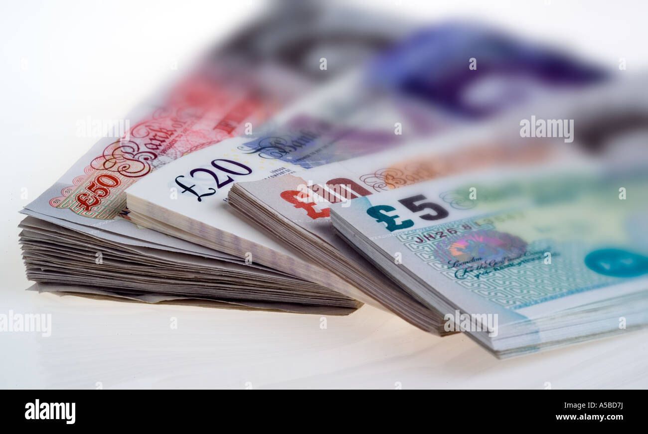 Tous les billets de banque britannique €5 €10 €20 €50 Banque D'Images